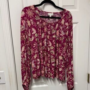 Wonderly Floral Long Sleeve Blouse - Pink and Cream